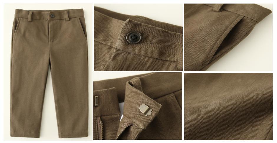 Boy Children Brown Canvas Pant Clothes with Pocket and Zipper Button Functional Fly