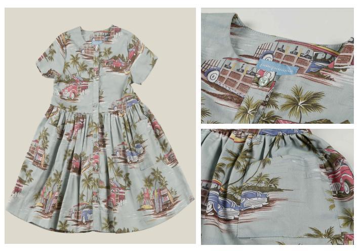 Girl Kids Children Clothes Lady Woven Car Printed Dress with Front Placket and Pocket