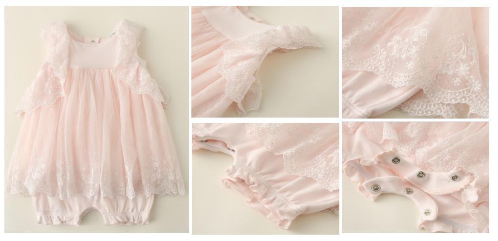 Infant Baby Clothes 2022 Girl Woven Pink Dress with Lace