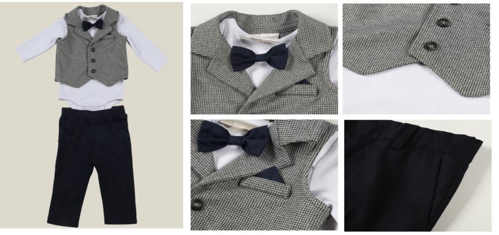 Infant 2022 Woven Vest Knitted Romper Knitted Pant Suit Clothes with Tie