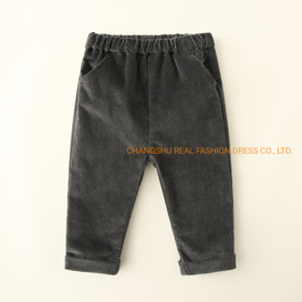Infant Children Clothes Boy Woven Corduroy Pant with Fold Hem