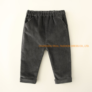 Infant Children Clothes Boy Woven Corduroy Pant with Fold Hem