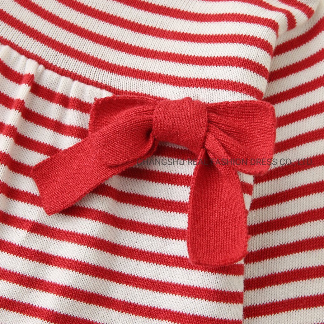 Infant Baby Clothes Girl Red White Sweater with Bow and Shoulder Snap