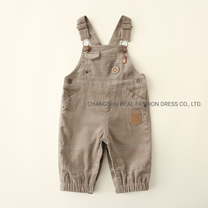 Infant Boy Girl Clothes Baby Woven Corduroy Suspender Pant with Embroidery