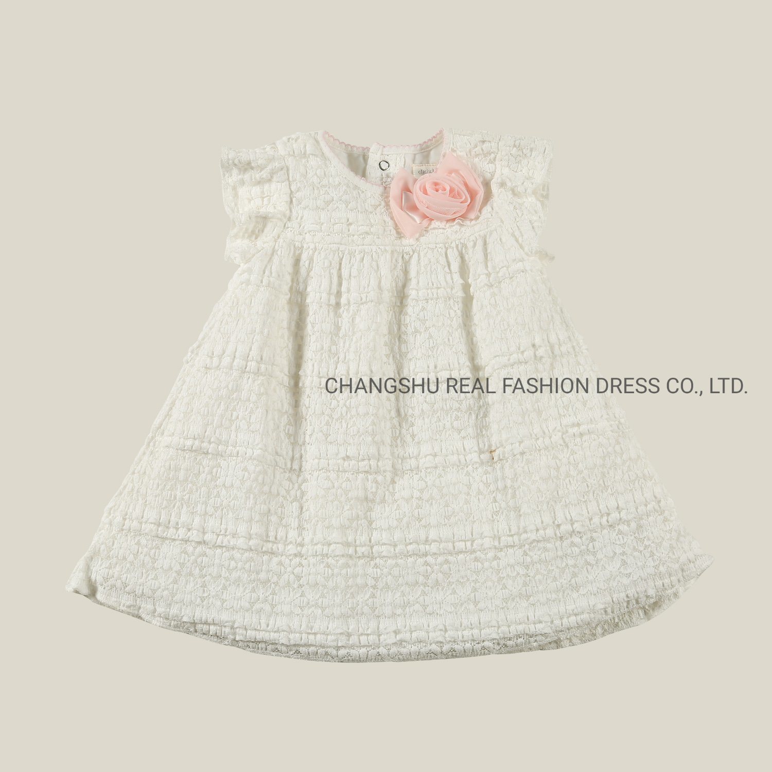 Infant Baby Kids Children Clothes Girl Dress with Lace Fabric and Satin Flower