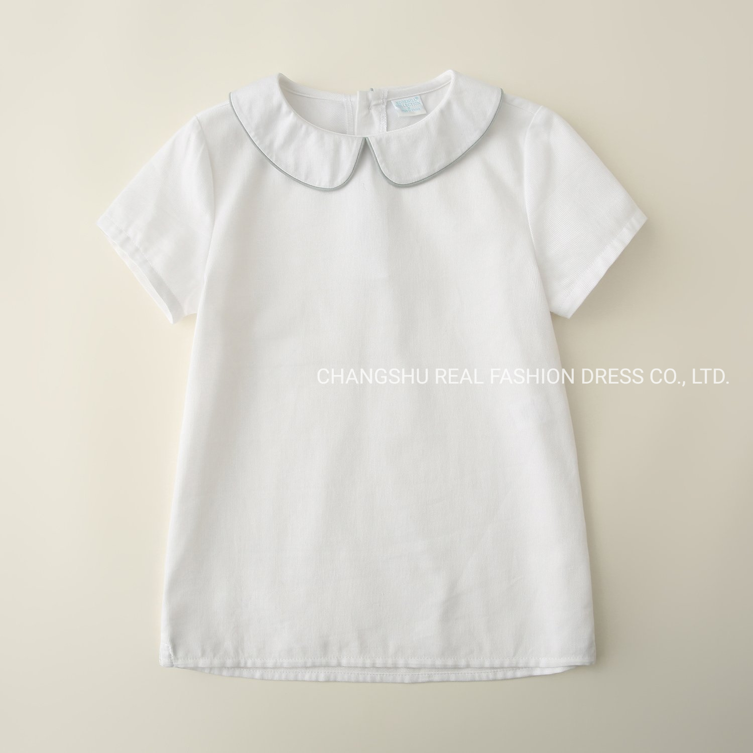 Toddle Kids Wear Boy Children Woven White T Shirt Clothing with Piping Collar