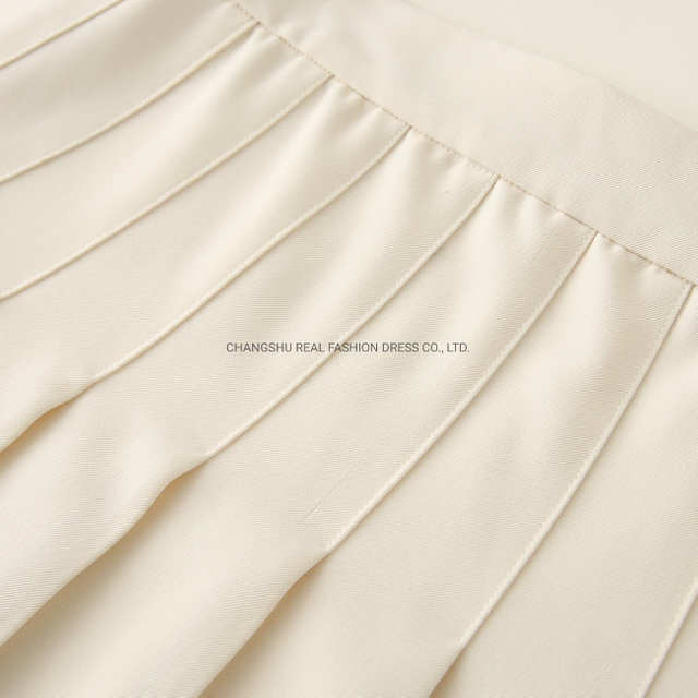 Girl Children Clothing Toddle Kids Ivory Woven Pleat Skirt Wear with Invisible Zipper at Side Seam