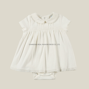 Infant Baby Clothing Girl Baby Ivory Romper Wear with Embroidery Tape Trim