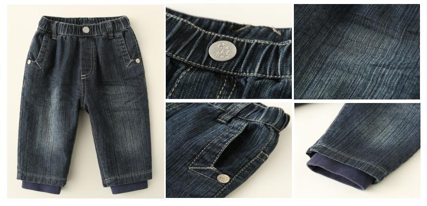 Boy Kids Denim Color Pant Clothes Made of Elastic Waistband and Metal Snap at Pocket and Rib for Hem