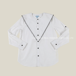 Toddle Children Fashion Clothing Boy Kids Woven White Shirt Wear V Cut with Black Piping