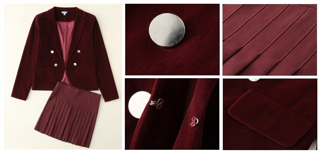 Children Kids Clothes Girl Velour Blazer and Pleated Skirt Suit Clothes