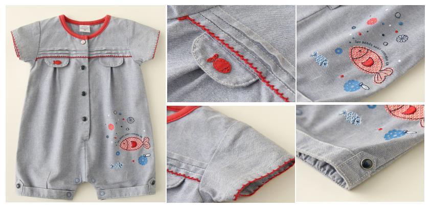 Infant Boy Girl Baby Woven Chambray Romper with Printing Clothes
