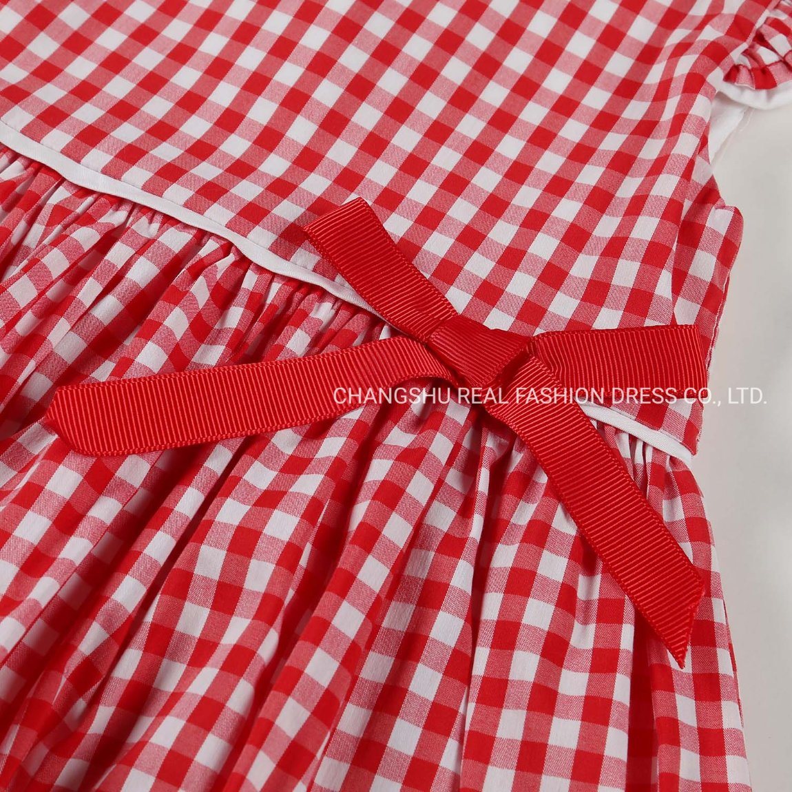 Baby Kids Children 2022 Clothes Girl Woven White Red Plaid Dress with Lining and Netting