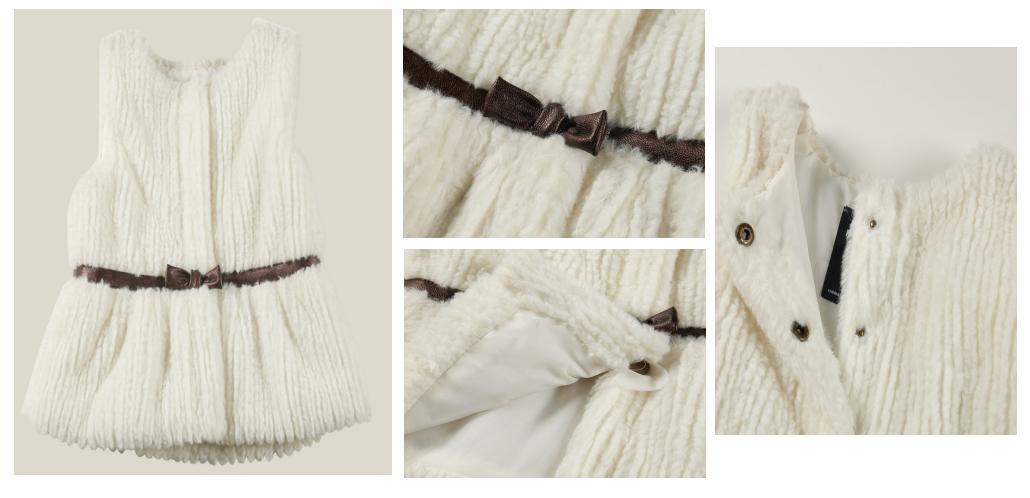 Infant Children Clothes Girl Kids Woven Ivory Faux Fur Vest Wear with PU Leather Belt