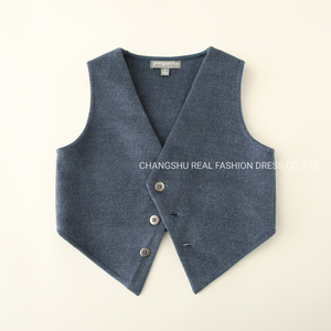 Boy Kids Denim Blue Fleece Vest Clothes Without Lining and Metal Button Placket