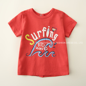 Boy Girl Baby Top Clothes T Shirt Clothes with Print and Back Snap Placket