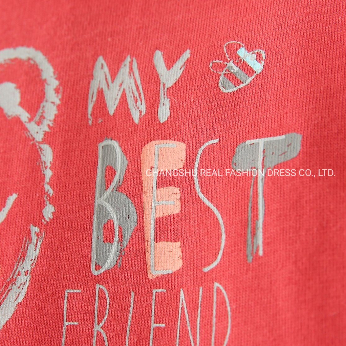 Boy Girl Kids Red T-Shirt Clothes with Grey Bear Print and Back Snap Placket