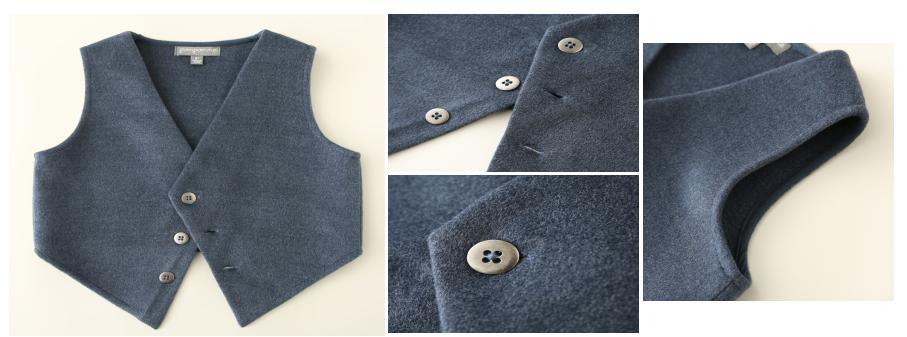 Boy Kids Denim Blue Fleece Vest Clothes Without Lining and Metal Button Placket
