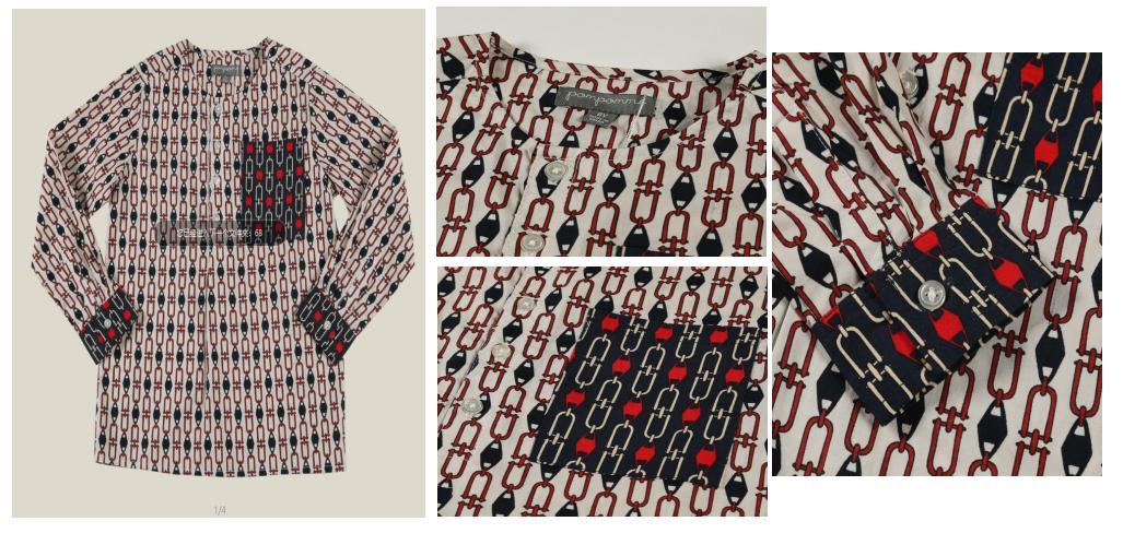 Boy Kids Woven Ivory Ground Fabric Customize Print Shirt Clothes with Navy Pocket and Cuff