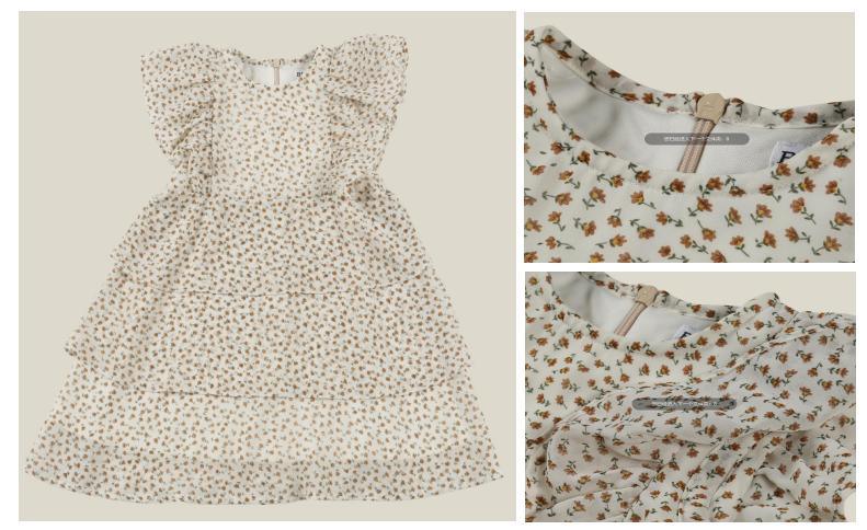 Toddle Children Clothing Girl Kids Holiday Woven Print Dress Wear with Ruffle and Zipper Back Placket