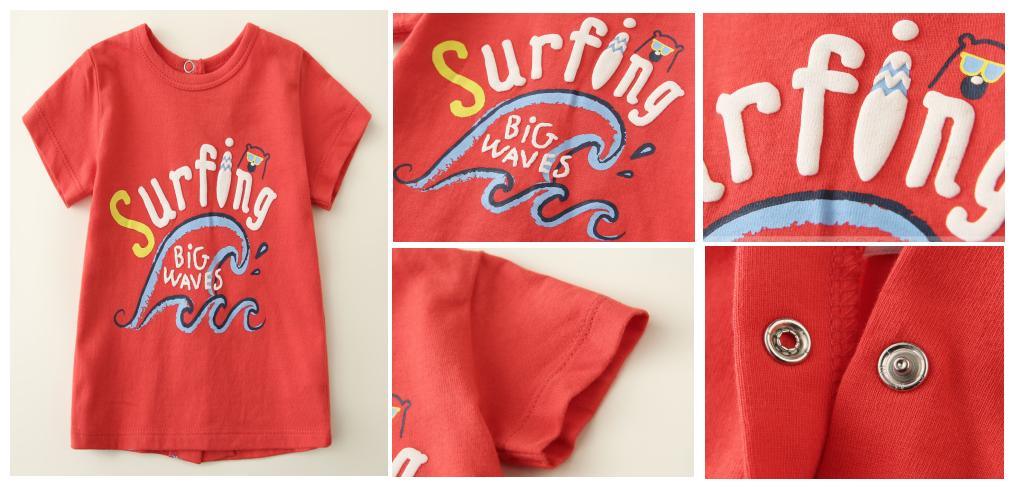 Boy Girl Baby Top Clothes T Shirt Clothes with Print and Back Snap Placket