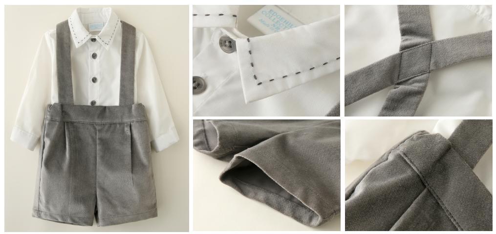 Infant Baby Kids Children Clothing Boy Woven Suit Clothing Made of Shirt and Suspender Short