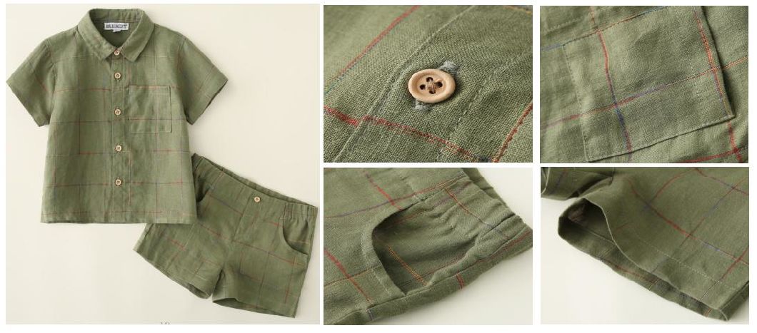 Newborn Baby Kids Children Clothing Infant Boy Woven Plaid Shirt and Short Suit Clothing