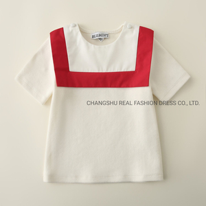 Infant Baby Clothes Boy Girl Knitted T Shirt with Woven Yoke Red Panel