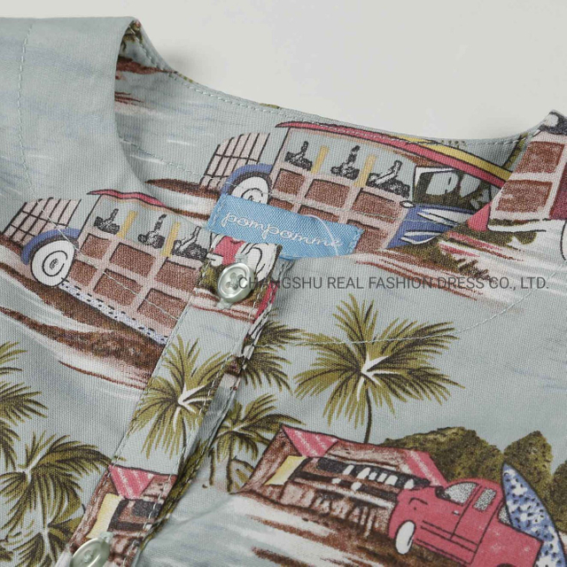 Girl Kids Children Clothes Lady Woven Car Printed Dress with Front Placket and Pocket