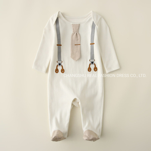 Baby Wear Infant Children Knitted Footed Coverall Romper Clothing with Straps by Embroidery