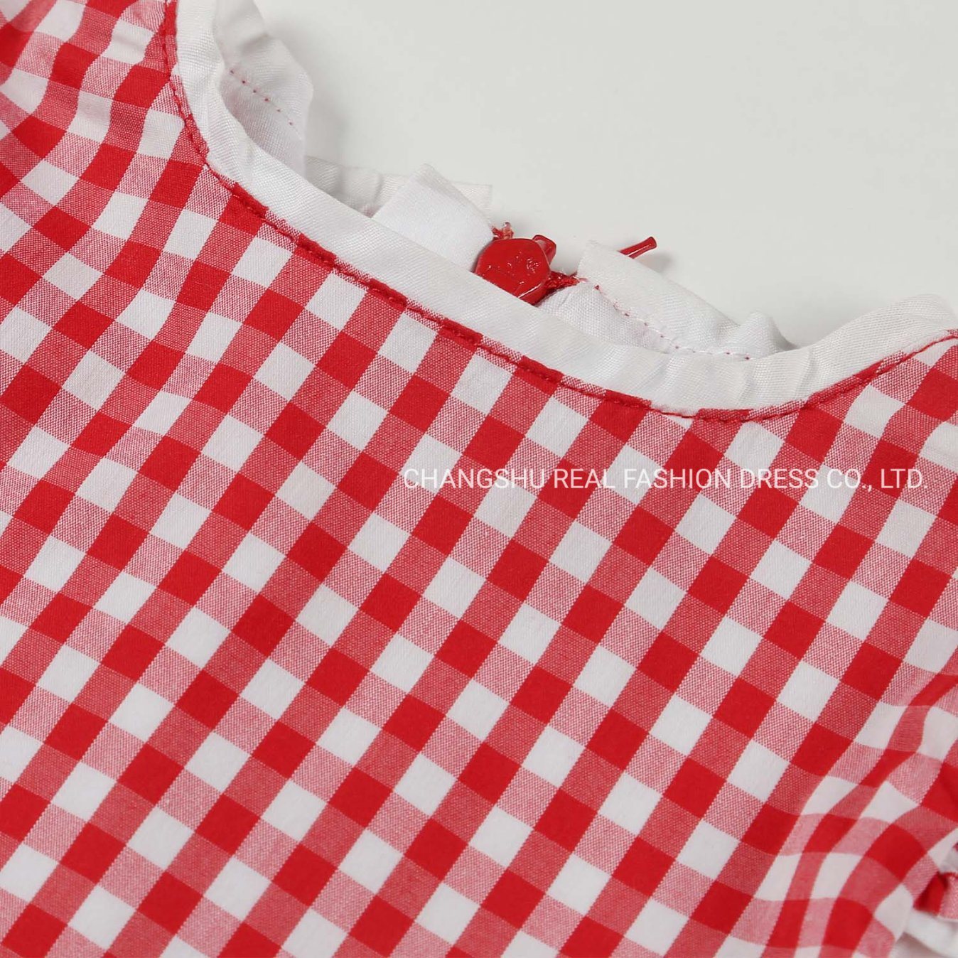 Baby Kids Children 2022 Clothes Girl Woven White Red Plaid Dress with Lining and Netting