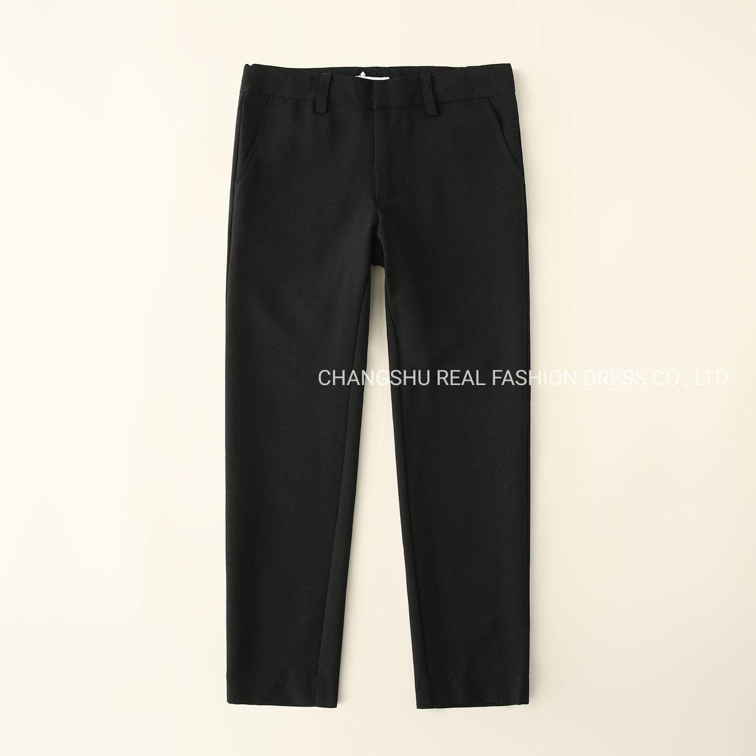 Children Clothes Boy Kids Woven Black Cotton Spandex Pant Wear with Functional Front Fly