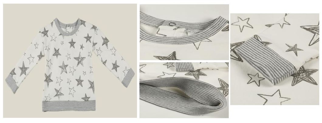 Infant Children Clothes Boy Baby Knitted White Ground Grey Star Print French Terry Top Wear