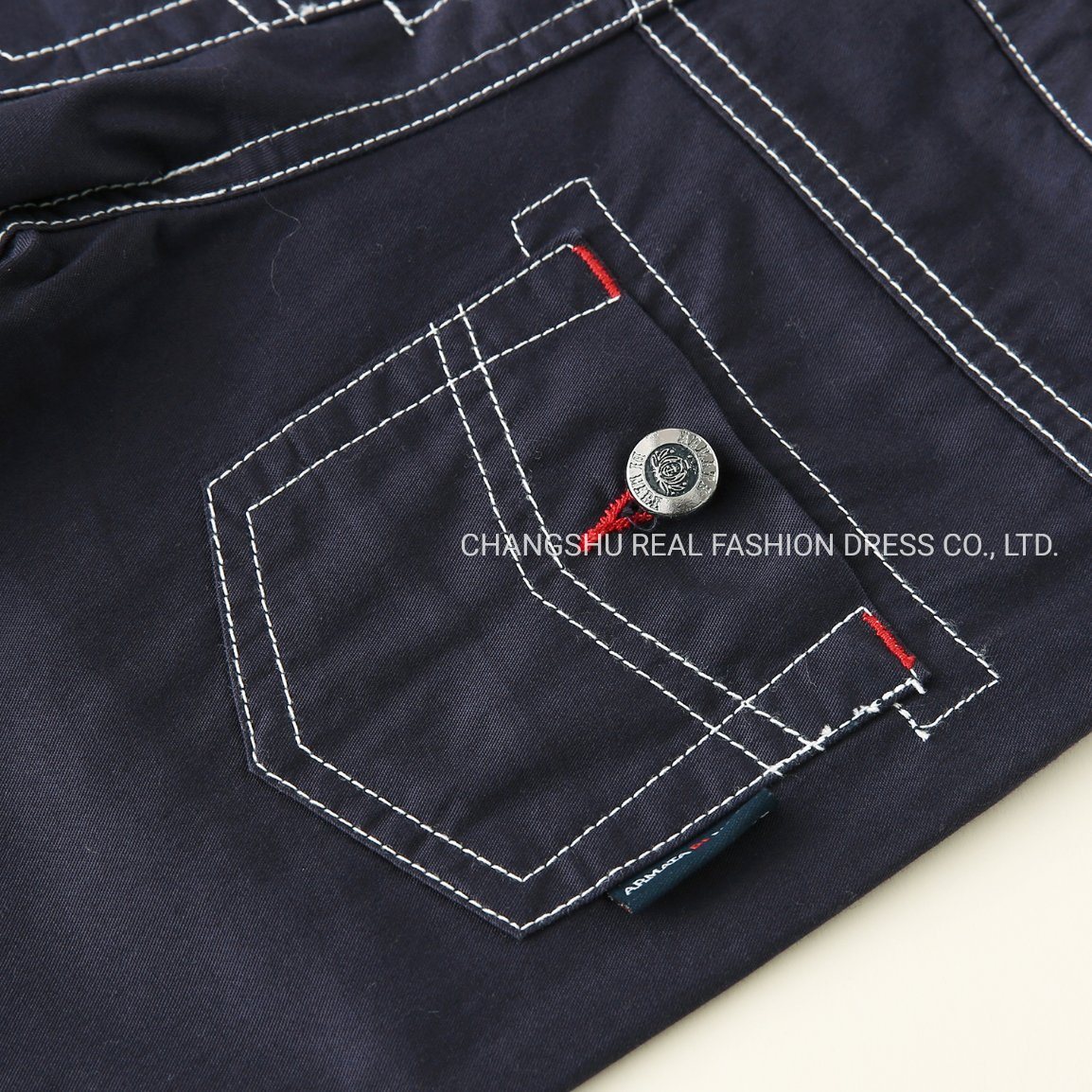 Boy Kids Navy Woven Straight Leg Pant Clothes Made of Decorative Metal Trims and Contrast Stitching