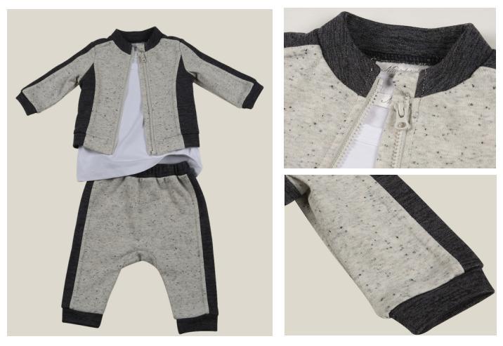 Boy Baby Grey Fashion Suit Clothes Made of Heather Grey French Terry Jacket Pant and White Top