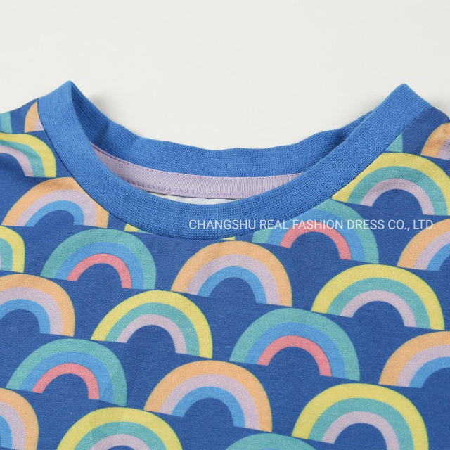 Toddle Children Fashion Clothing Boy Kids Knitted Blue Rainbow Print T Shirt Wear