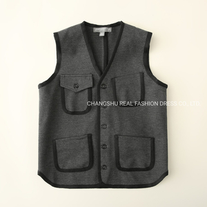 Boy Kids Dark Grey Rome Vest Clothes with Functional Pocket Clothes and Black Tape Piping