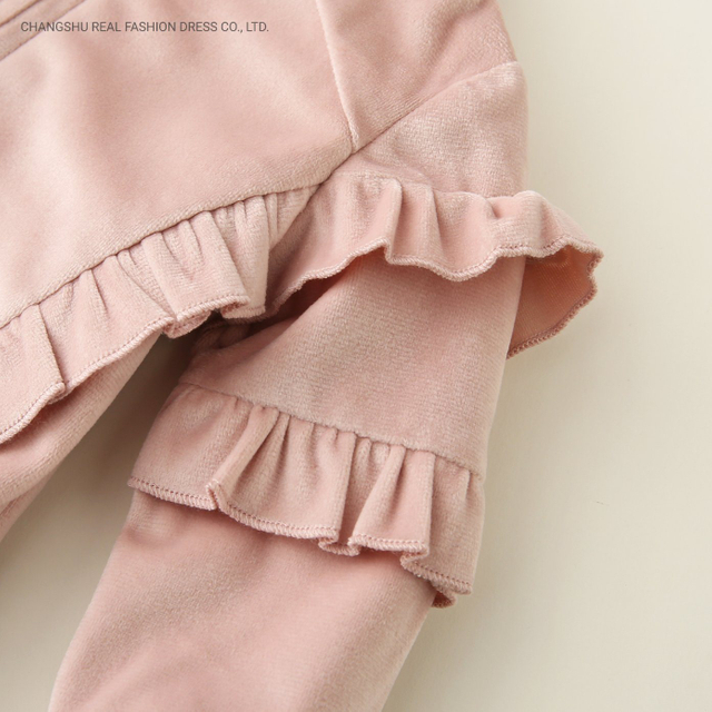 Girl Children Clothing Baby Woven Velour Jacket and Knitted Tutu Top Suit Wear