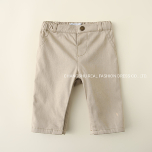 Boy Baby Taupe Tan Pant Clothes with Functional Metal Button Zipper Fly and Elastic Waistband