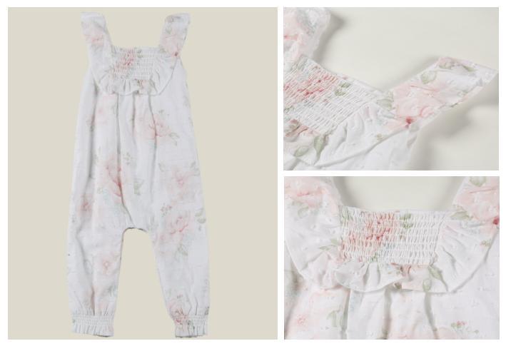 Newborn Baby Infant Woven Flower Printed Romper with Embroidery