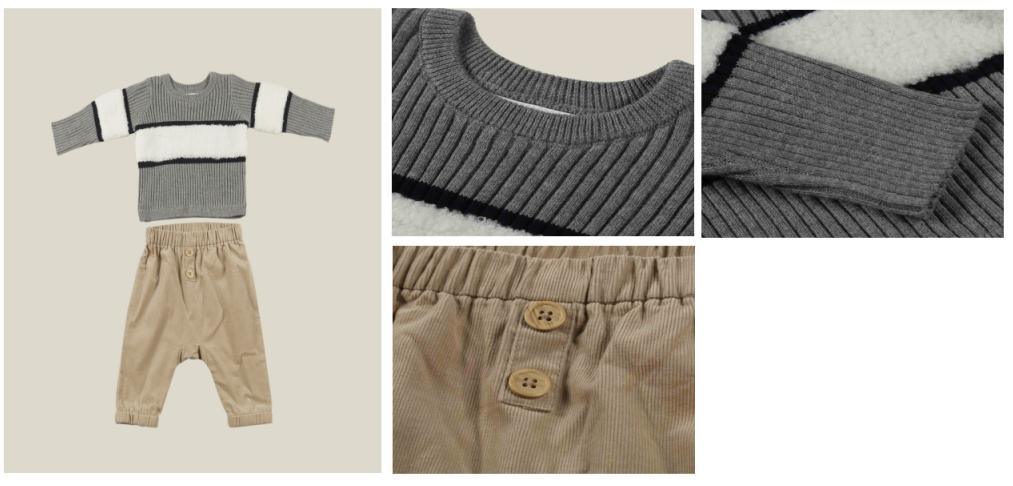 Infant Boy Baby Clothes Kids Knitted Sweater and Woven Pant Suit Clothes