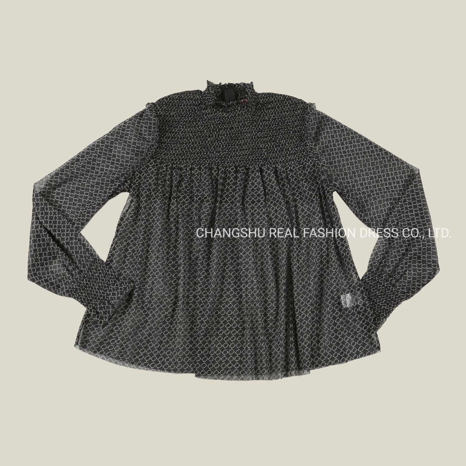 Children 2022 Clothes Kids Girl Black Thin Woven Top with Collar and Pleat at Yoke