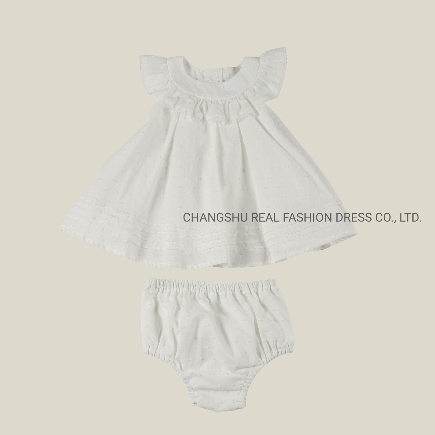 Newborn Fashion Clothing Infant Woven Dress with Panty Made of Characteristic Neck