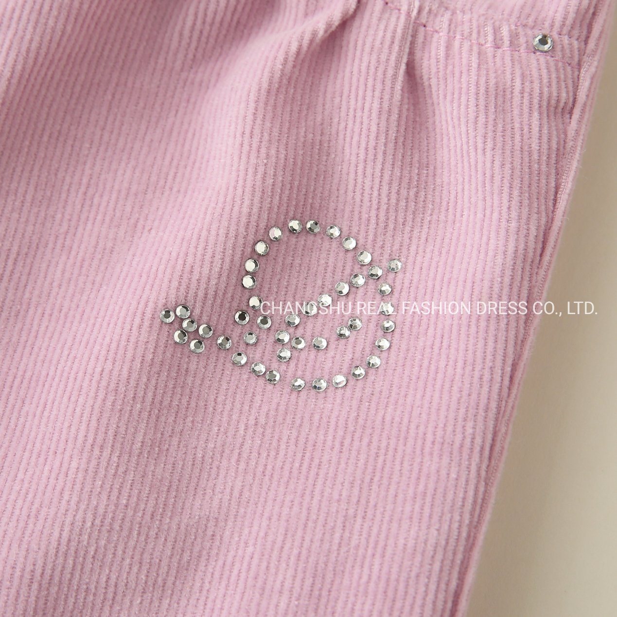 Children Clothes Girl Kids Woven Pink Corduroy Pant Wear Made of Elastic Waistband and Hem