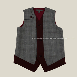 Children 2022 Clothes Boy New Fashion Woven Plaid Vest with Contrast Velour Placket and Lining