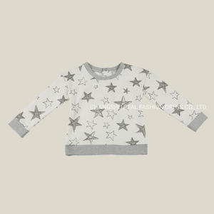 Infant Children Clothes Boy Baby Knitted White Ground Grey Star Print French Terry Top Wear