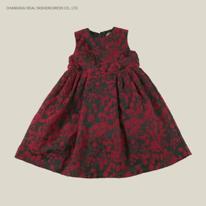 Girl Children Party Clothing Kids Woven Burgundy Dress Wear with Lining