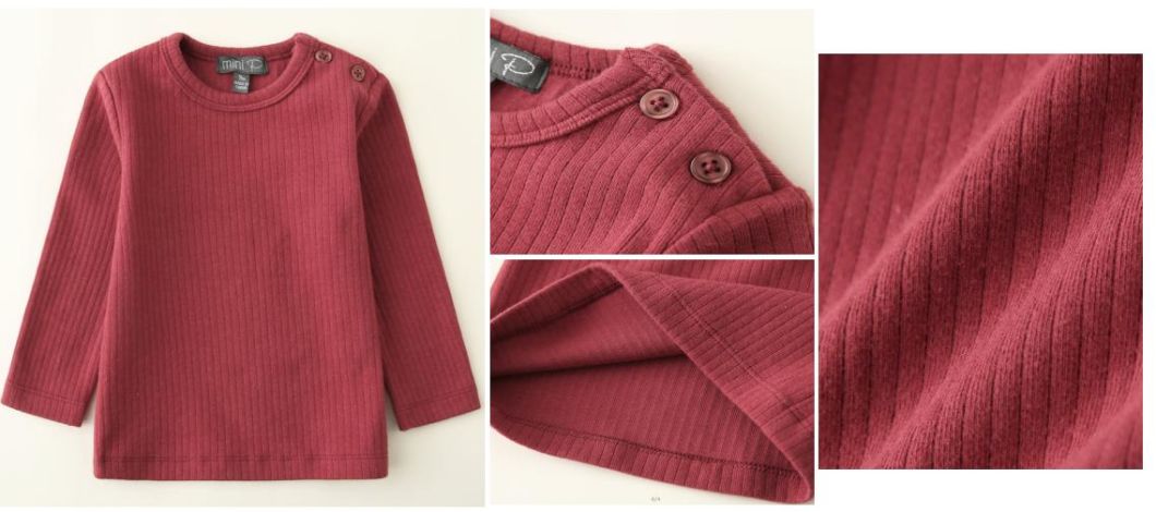 Boy Girl Baby Knitted Ribbed Shirt Clothes with Shoulder Placket and Plastic Button