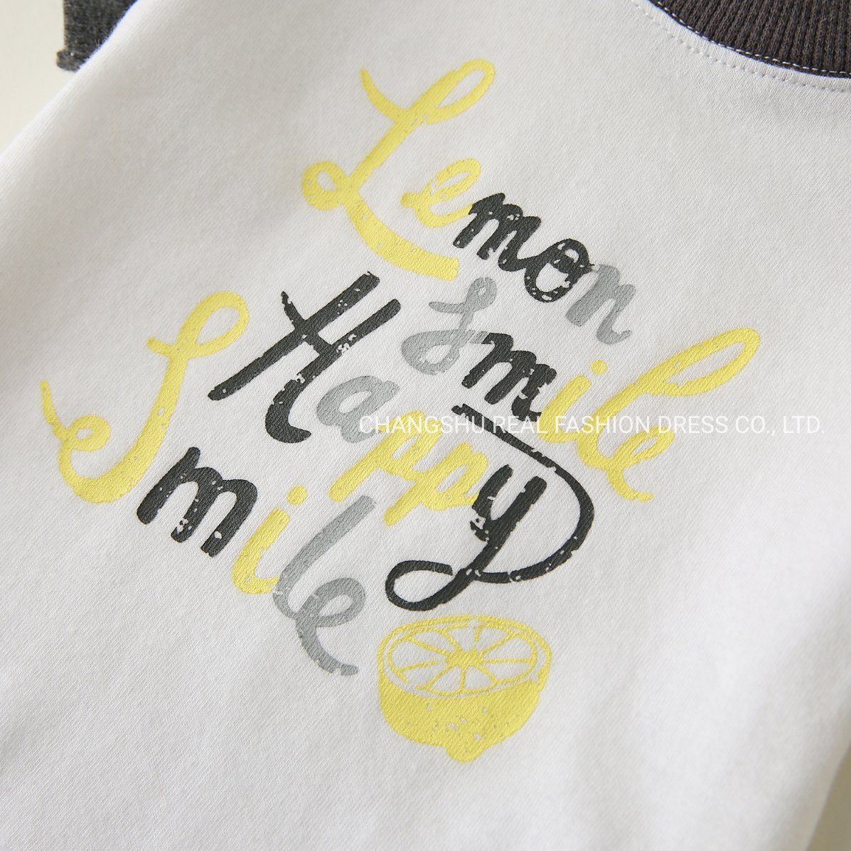 Boy Baby Suit Clothes Made of White Grey Top with Print and Yellow Short with Elastic