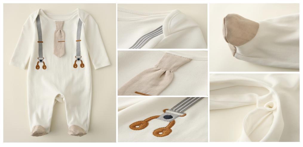 Infant Baby Knitted Footed Coverall Romper with Straps by Embroidery for Boy Girl Clothes